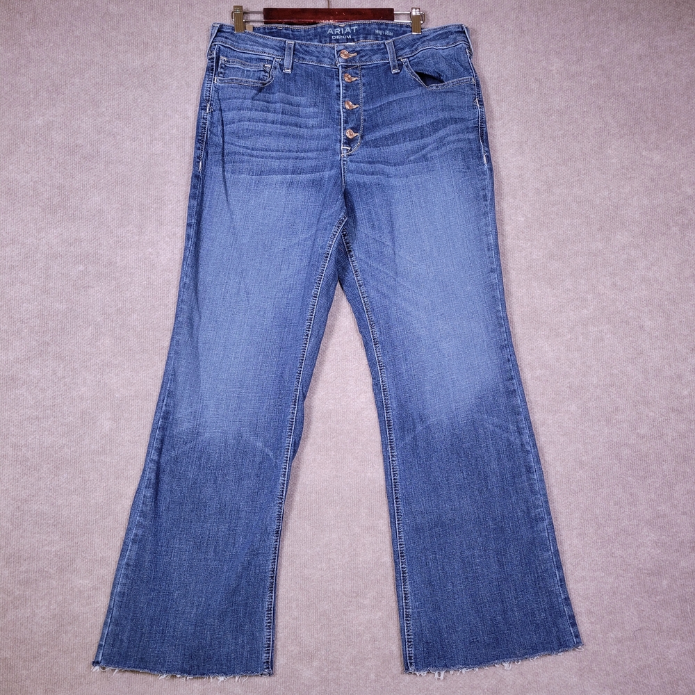 Ariat Jeans Women's 34R High Rise Button Fly Wide Leg Denim Blue Jeans